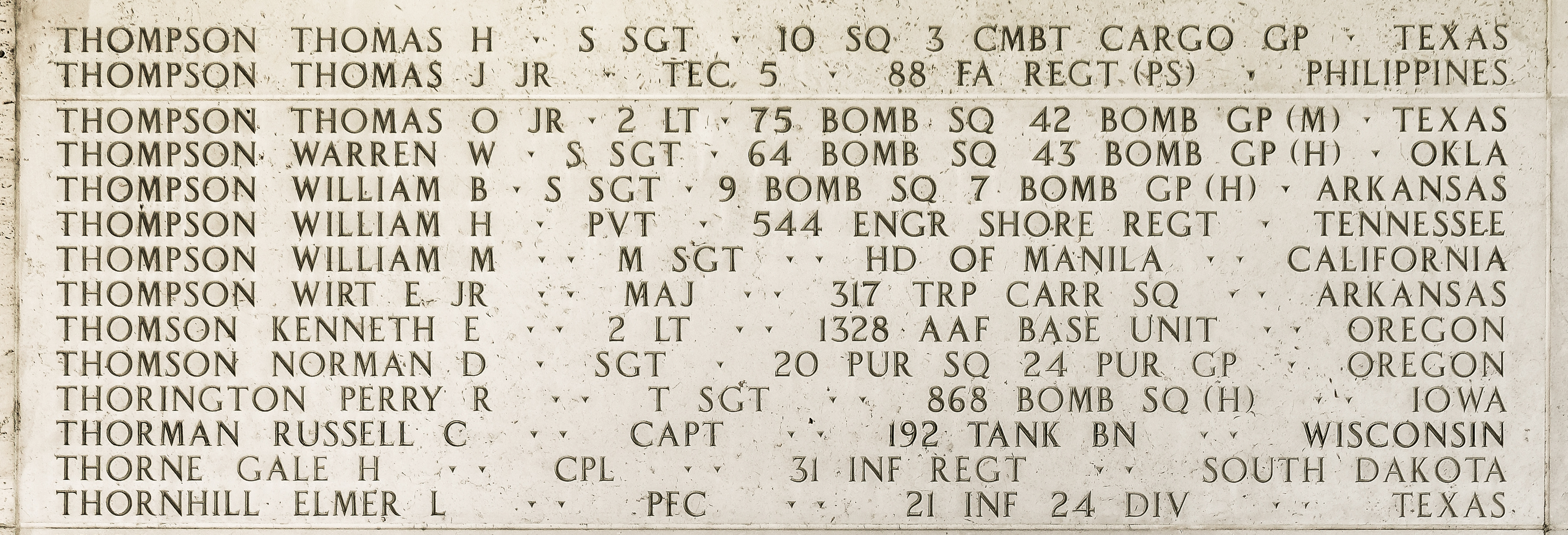 Thomas O. Thompson, Second Lieutenant